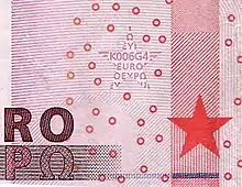 Printer code on the 10 euro note.