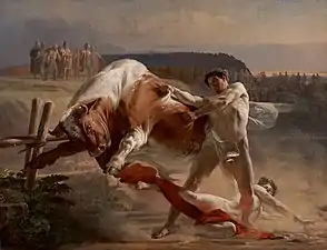 Folk-hero Ian Usmovets Stopping an Angry Bull (1849)