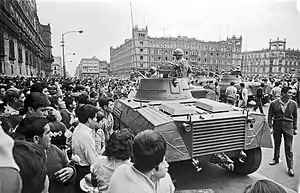 Image 17Mexican Army troops in the Zócalo in the 1968 Tlatelolco massacre. (from History of Mexico)