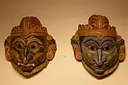 Wooden Ramalila masks painted in the Pattachitra style, Kala Bhoomi Odisha Crafts Museum, Bhubaneswar.