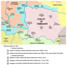 Map of Military Frontier sections in Syrmia, Bačka, and Pomorišje in 1699-1718