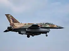 An F-16I Sufa of 201 Squadron "One" about to land, based on Ramon