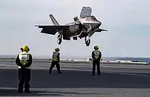 F-35B Lightning II the current UK naval fighter made by Lockheed Martin. As of 2022 most advanced naval fighter in the World. Only upcoming naval fighter that could match it will be naval variant of Chinese Shenyang FC-31 dubbed J-35.