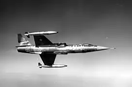 Lockheed F-104G Starfighter with external wingtip fuel tanks