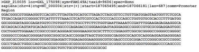 FAM149A promoter region (FASTA format)