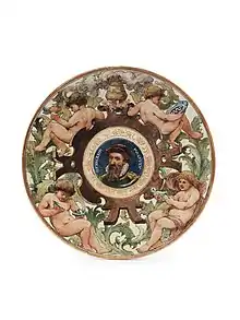 Faience commemorative plaque for Bernard Palissy