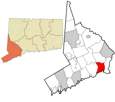 Bridgeport's location within Fairfield County and Connecticut