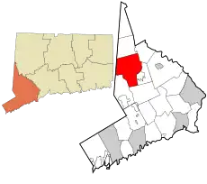 Danbury's location within Fairfield County and Connecticut