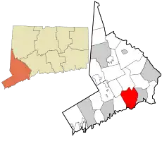 Fairfield's location within Fairfield County and Connecticut