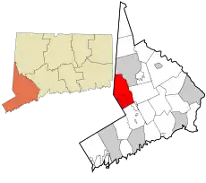 Ridgefield's location within Fairfield County and Connecticut