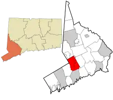 Wilton's location within Fairfield County and Connecticut