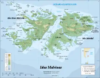 Map of the Islands, with Argentine names