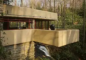 A cantilevered balcony of the Fallingwater house, by Frank Lloyd Wright