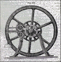 Farcot bark-cutting machine, elevation - illustration in Muspratt’s Chemistry, Theoretical, Practical & Analytical (ca. 1859)