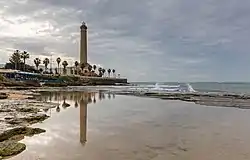 Coast of Chipiona with the lighthouse at background