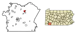 Location of Connellsville in Fayette County, Pennsylvania.