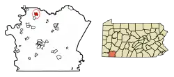 Location of Perryopolis in Fayette County, Pennsylvania.