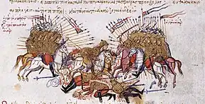 Scene of a battle from the 13th-century Madrid Skylitzes