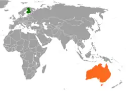 Map indicating locations of Finland and Australia