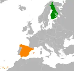 Map indicating locations of Finland and Spain