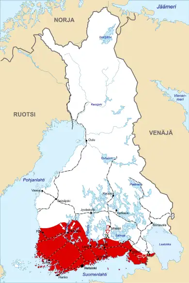 A map illustrating the main offensives until April 1918. The Whites conquer the Red stronghold of Tampere in a decisive battle and defeat the Finnish-Russian Reds at the Battle of Rautu on the Karelian Isthmus.