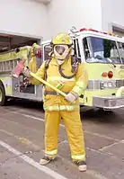 Firefighter with a fire axe