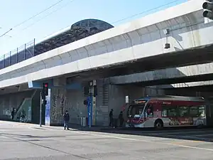 A view of Firestone station from street level