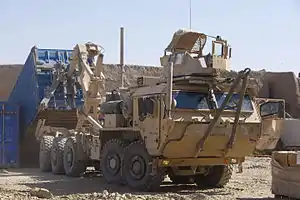 The front axle pair of Oshkosh's Logistic Vehicle System Replacement (LVSR) 2022 are fitted with TAK-4, the rear axles are hydropneumatic struts with Hendrickson International components