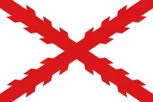 Cross of Burgundy in red over a white flag was a flag of Carlism and Requetés during Francoist Spain. (note: see the coat of arms of the king)