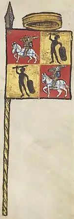 One of the earliest surviving depictions of Vytis (Waykimas) in a flag of Vytautas the Great. Painted in 1416 by a Portuguese herald, who attended the Council of Constance.