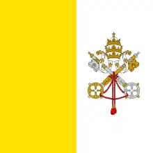 The Flag of Vatican City (1929). The white and gold colors symbolize the colors of the keys to heaven given by Jesus Christ to Saint Peter: the gold of spiritual power, the white of worldly power. The keys have been the Papal symbol since the 13th century.