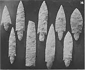 Arrowheads from Narmer's tomb, Petrie 1905, Royal Tombs II, pl. IV.14. According to Dreyer, these arrowheads are probably from the tomb of Djer, where similar arrowheads were found.