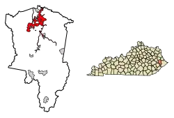 Location of Prestonsburg in Floyd County, Kentucky.