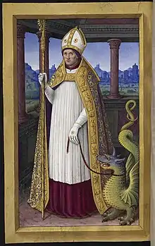 Saint Lifard with a dragon  in the  Grandes Heures of Anne of Brittany by Jean Bourdichon