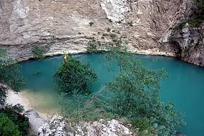 Fontaine-de-Vaucluse, karst spring of the Sorgue, characterised by an upward movement of water from the depth of over 315 metres (1,033 ft)