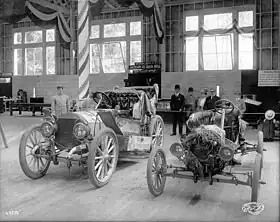 Left, the 1908 Shawmut Roundabout with the winning (later disqualified) Model T Ford at the Alaska-Yukon-Pacific Exposition in Seattle.