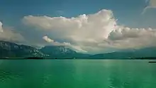 Imposing view of the mountains with a great colouring of the Forggensee