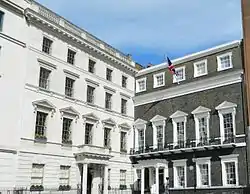 The former Libyan Embassy (left) in St James's Square which was known as the Libyan People's Bureau