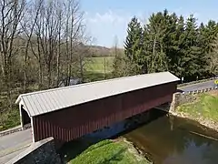 A side view of the bridge from the air