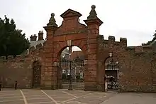 Screen wall, gateway and north pavilions to west of Forty Hall