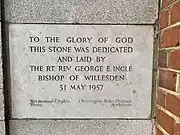 Date stone showing italic for small text, London, 1957