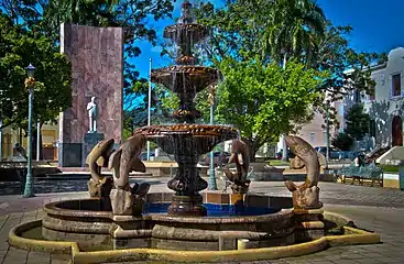 Fountain located in Fajardo's central plaza