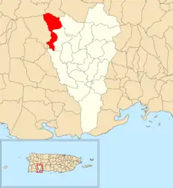 Location of Frailes within the municipality of Yauco shown in red