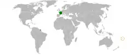 Map indicating locations of France and Fiji