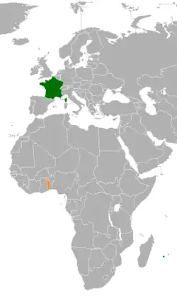 Map indicating locations of France and Togo