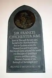 Memorial to Francis Chichester in St Peter's church, Shirwell