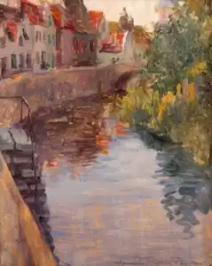 Sketch painting of a canal in Bruges