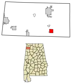 Location of Phil Campbell in Franklin County, Alabama.