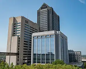 The replacement Franklin County Municipal Court (built 1979), Courthouse (1991) and Hall of Justice (1973)