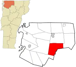 Location in Franklin County and the state of Vermont.